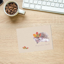 Load image into Gallery viewer, Acupuncture heals. Hedgehog with autumn leave note card
