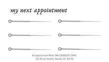 Load image into Gallery viewer, Centered and Balanced with Acupuncture appointment card
