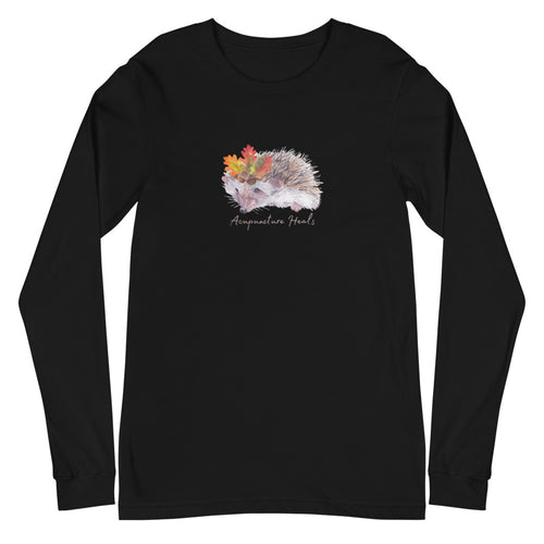Acupuncture Heals Long sleeve T-shirt. Hedgehog in center. 